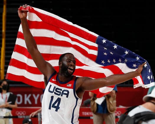 August 7, 2021, Tokyo, Kanto, Japan: Draymond Green (14) of Team United States celebrates winning the gold medal against France in the men s basketball gold medal game during the Tokyo 2020 Olympic Summer Games at Saitama Super Arena. Tokyo Japan - ZUMAm117 20210807_zaf_m117_004 Copyright: xDavidxG.xMcintyrex