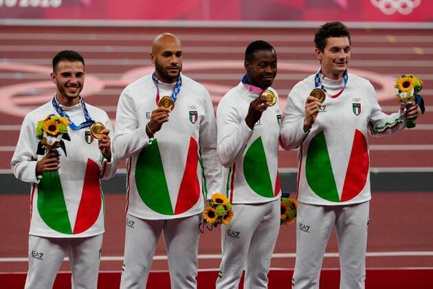 Mandatory Credit: Photo by Dave Shopland Shutterstock (12249251ab) Lorenzo Patta, Lamont Marcell Jacobs, Eseosa Desalu and Filippo Tortu (ITA) - Men s 4 x 100m Relay Final Athletics, Olympic Stadium, Tokyo Olympic Games, Olympische Spiele, Olympia, OS 2020, Japan - 07 Aug 2021 Athletics, Olympic Stadium, Tokyo Olympic Games 2020, Japan - 07 Aug 2021  Copyright: xDavexShopland Shutterstockx 12249251ab