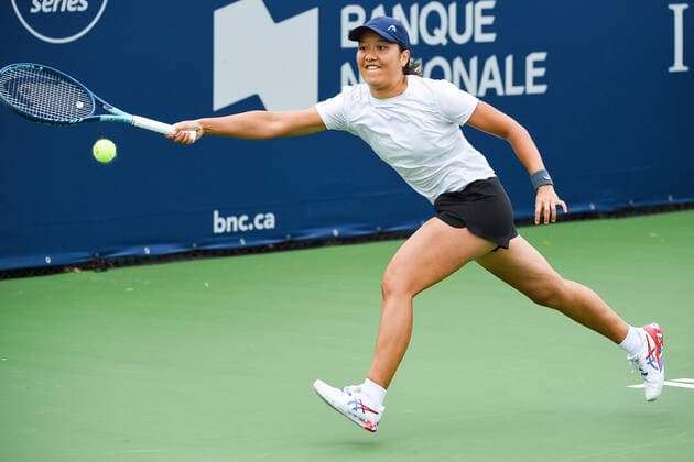 August 07, 2021: Harmony Tan (FRA) runs to return the ball during the WTA, Tennis Damen National Bank Open qualifying round match at IGA Stadium in Montreal, Quebec. CSM Montreal Canada - ZUMAc04_ 20210807_zaf_c04_005 Copyright: xDavidxKirouacx