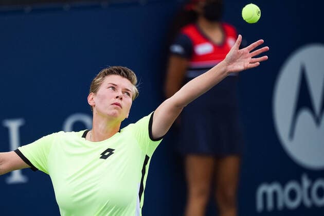 August 07, 2021: Demi Schuurs (NED) serves the ball during the WTA, Tennis Damen National Bank Open qualifying round match at IGA Stadium in Montreal, Quebec. CSM Montreal Canada - ZUMAc04_ 20210807_zaf_c04_014 Copyright: xDavidxKirouacx