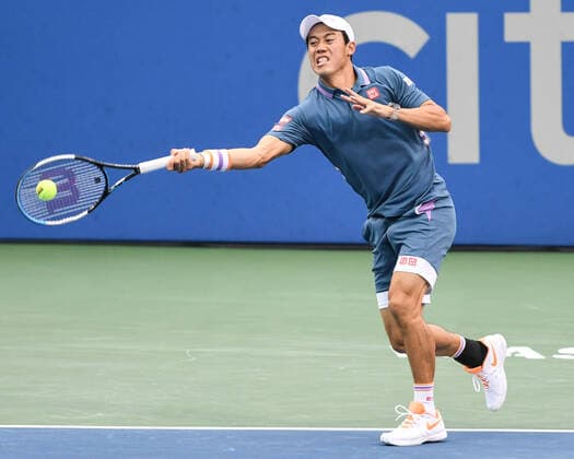 August 7, 2021, Washington, D.C, U.S: KEI NISHIKORI hits a forehand during his match against Mackenzie McDonald at the Rock Creek Tennis Center. Washington U.S. - ZUMAg196 20210807_zap_g196_010 Copyright: xKylexGustafsonx