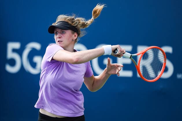 MONTREAL, QC - AUGUST 07: Look on Katherine Sebov (CAN) during the qualifying WTA, Tennis Damen National Bank Open match on August 7, 2021 at IGA Stadium in Montreal, QC (Photo by David Kirouac Icon Sportswire) TENNIS: AUG 07 National Bank Open Icon210807128