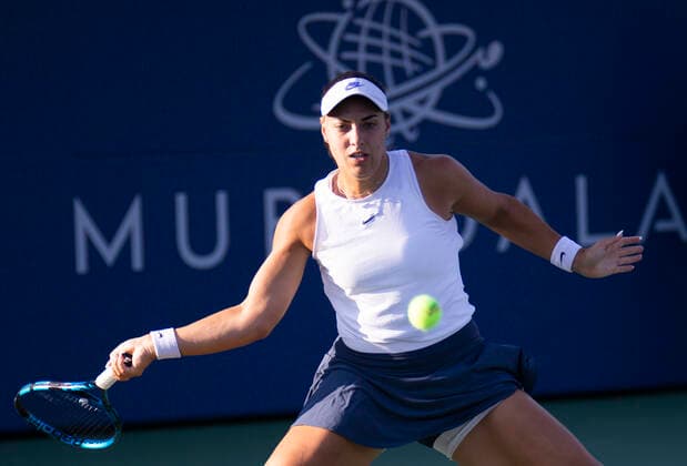 August 07, 2021 San Jose, CA USA Ana Konjuh of Croatia returns a shot during the Mubadala Silicon Valley Classic Semifinals Evening Match between Ana Konjuh( CRO) vs Danielle Collins ( USA ) at San Jose State University San Jose Calif. CSM San Jose USA - ZUMAc04_ 20210807_zaf_c04_158 Copyright: xThurmanxJamesx