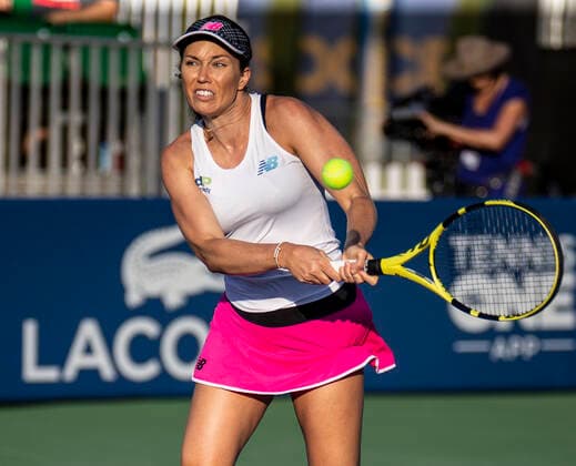 August 07, 2021 San Jose, CA USA Danielle Collins of United States returns a shot during the Mubadala Silicon Valley Classic Semifinals Evening Match between Ana Konjuh( CRO) vs Danielle Collins ( USA ) at San Jose State University San Jose Calif. CSM San Jose USA - ZUMAc04_ 20210807_zaf_c04_174 Copyright: xThurmanxJamesx