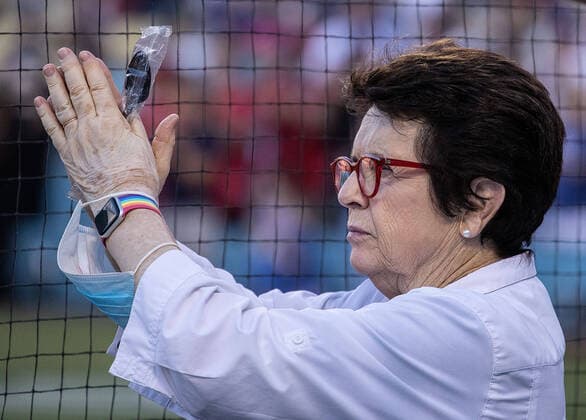 August 7, 2021, Los Angeles, California, USA: Los Angeles Dodgers owner Billy Jean King attends the MLB, Baseball Herren, USA season game between the Los Angeles Dodgers and the Los Angeles Angels on Saturday August 7, 2021 at Dodger Stadium in Los Angeles, California. Dodgers defeat Angels, 5-3. PI Los Angeles USA - ZUMAp124 20210807_zaa_p124_060 Copyright: xJAVIERxROJASx