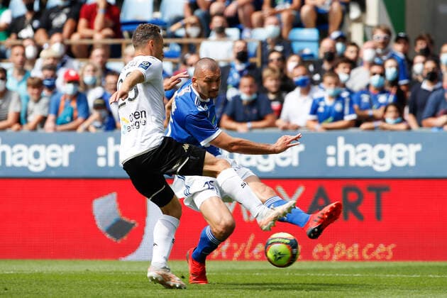 Ludovic Ajorque (RC Strasbourg) FOOTBALL : RC Strabourg Vs SCO Angers - Ligue 1 - 08 08 2021 MichaelBaucher Panoramic 