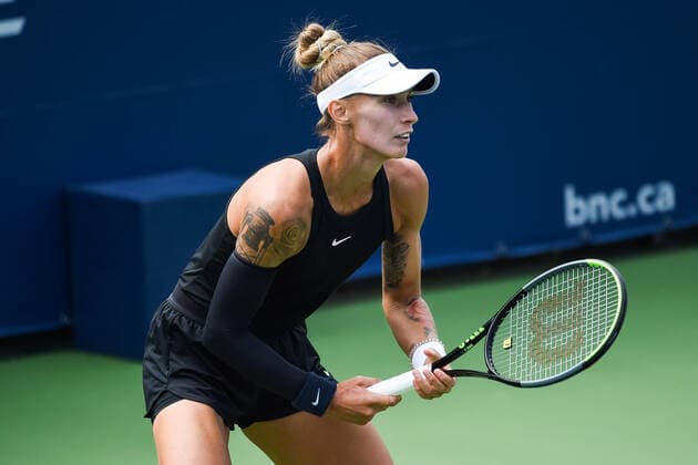 August 08, 2021: Polona Hercog (SLO) waits for service during the WTA, Tennis Damen National Bank Open qualifying round match at IGA Stadium in Montreal, Quebec. CSM Montreal Canada - ZUMAc04_ 20210808_zaf_c04_004 Copyright: xDavidxKirouacx