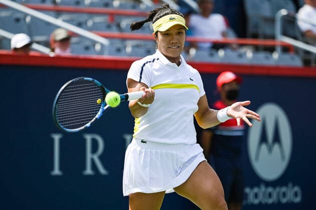 August 08, 2021: Kristie Ahn (USA) returns the ball during the WTA, Tennis Damen National Bank Open qualifying round match at IGA Stadium in Montreal, Quebec. CSM Montreal Canada - ZUMAc04_ 20210808_zaf_c04_021 Copyright: xDavidxKirouacx