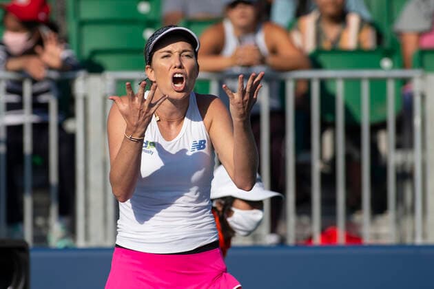 August 08, 2021: Danielle Collins (USA) reacts in her match where she defeated Daria Kasatkina (RUS) 63 67(10) 61 in the finals of the Mubadala Silicon Valley Classic at San Jose State University in San Jose, California. TennisClix CSM San Jose USA - ZUMAc04_ 20210808_zaf_c04_176 Copyright: xMalxTaamx