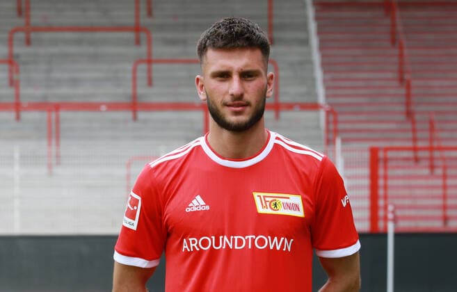 Leon Dajaku Sports Football Soccer Bundesliga Men DFL Porträttermin Season 2021 2022 08 2021 1 FC Union Berlin FCU squad, presentation, presentation, press appointment, portrait portrait