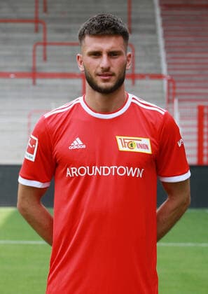 Leon Dajaku Fußball Fussball Bundesliga Herren DFL Porträttermin Saison 2021 2022 08.2021 1.FC Union Berlin FCU Kader, Vorstellung, Präsentation, Pressetermin, Portrait Porträt *** Leon Dajaku Sports Football Soccer Bundesliga Men DFL Porträttermin Season 2021 2022 08 2021 1 FC Union Berlin FCU squad, presentation, presentation, press appointment, portrait portrait