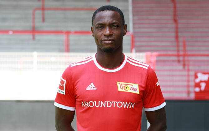 Anthony Ujah Sports Football Soccer Bundesliga Men DFL Porträttermin Season 2021 2022 08 2021 1 FC Union Berlin FCU squad, presentation, presentation, press appointment, portrait portrait