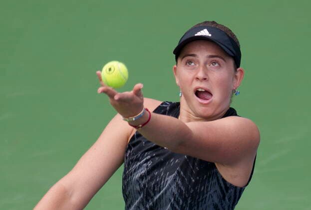 August 9, 2021, Montreal, PQ, Canada: Katerina Siniakova of the Czech Republic returns to Jelena Ostapenko of Latvia at the National Bank Open tennis tournament Monday August 9, 2021 in Montreal. Katernia Siniakova  - ZUMAc35_ 20210809_zaf_c35_044 Copyright: xPaulxChiassonx