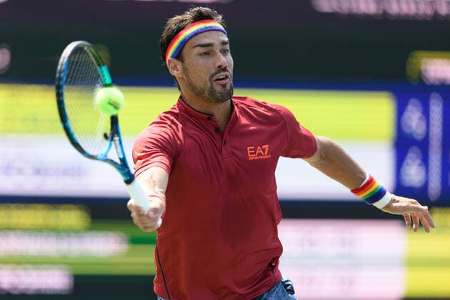 TORONTO, ON - AUGUST 09: Fabio Fognini (ITA) returns the ball during his National Bank Open tennis tournament first round game on August 9, 2021, at Aviva Centre in Toronto, ON, Canada. (Photo by Julian Avram Icon Sportswire) TENNIS: AUG 09 National Bank Open Icon2108090736