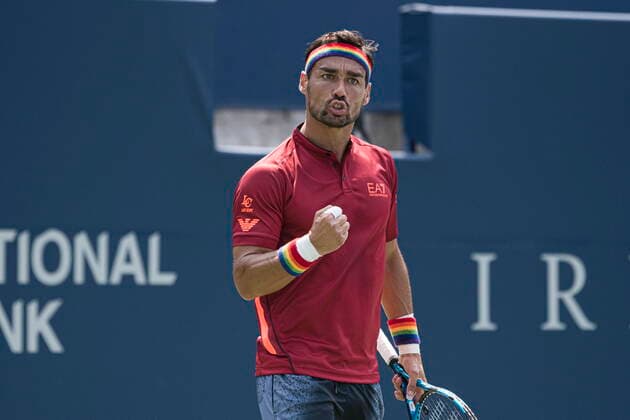 August 9, 2021, Toronto, on, Canada: Italyo¢s Fabio Fognini celebrates during a match with Germanyo¢s Jan-Lennard Struff during Meno¢s National Bank Open tennis action, in Toronto on Monday, Aug., 9, 2021. Canada News - August 9, 2021  - ZUMAc35_ 20210809_zaf_c35_090 Copyright: xChristopherxKatsarovx