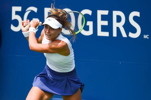 Sport Bilder des Tages MONTREAL, QC - AUGUST 09: Look on Paula Badosa (ESP) during the first round WTA, Tennis Damen National Bank Open match on August 9, 2021 at IGA Stadium in Montreal, QC (Photo by David Kirouac Icon Sportswire) TENNIS: AUG 09 National Bank Open Icon210809032