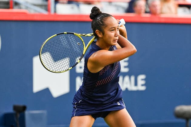 MONTREAL, QC - AUGUST 09: Look on Leylah Fernandez (CAN) during the first round WTA, Tennis Damen National Bank Open match on August 9, 2021 at IGA Stadium in Montreal, QC (Photo by David Kirouac Icon Sportswire) TENNIS: AUG 09 National Bank Open Icon210809106