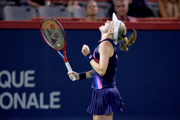 August 9, 2021, Montreal, PQ, Canada: Harriet Dart, of the United Kingdom, celebrates her victory over Leylah Fernandez, of Canada, during National Bank Open women s tennis action in Montreal, Monday, Aug. 9, 2021. Canada News - August 9, 2021 - ZUMAc35_ 20210809_zaf_c35_172 Copyright: xPaulxChiassonx