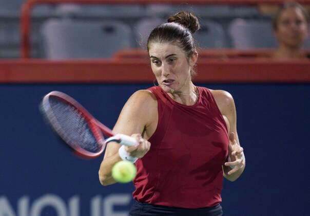 August 9, 2021, Montreal, PQ, Canada: Canada s Rebecca Marino returns to the United States Madisson Keys during National Bank Open women s tennis action in Montreal, Monday, Aug. 9, 2021. Rebeccca Marino  - ZUMAc35_ 20210809_zaf_c35_182 Copyright: xPaulxChiassonx