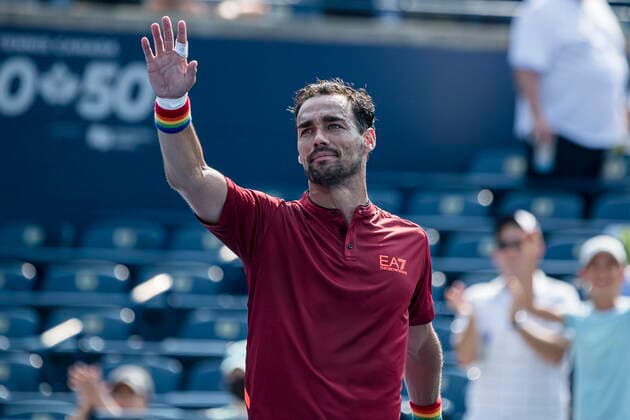August 9, 2021, Toronto, on, Canada: ItalyÃ¢â‚¬â ¢s Fabio Fognini greets the crowd after a match with GermanyÃ¢â‚¬â ¢s Jan-Lennard Struff during National Bank Open men s tennis action, in Toronto, Monday, Aug. 9, 2021. Canada News - August 9, 2021  - ZUMAc35_ 20210809_zaf_c35_187 Copyright: xChristopherxKatsarovx