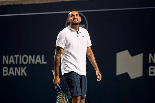 August 9, 2021, Toronto, on, Canada: AustraliaÃ¢â‚¬â ¢s Nick Kyrgios celebrates after returning a ball from the United States Reilly Opelka during National Bank Open men s tennis action, in Toronto, Monday, Aug. 9, 2021. Canada News - August 9, 2021  - ZUMAc35_ 20210809_zaf_c35_192 Copyright: xChristopherxKatsarovx