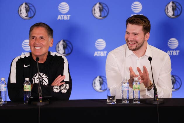 August 10, 2021, Ljubljana, Slovenia: Mavericks owner Marek Cuban and NBA, Basketball Herren, USA star Luka Doncic speak at a press conference, PK, Pressekonferenz after signing a 5-year extension contract..Slovenian NBA star Luka Doncic signed a five-year 207-million-dollar contract extension with the Dallas Mavericks on Tuesday after Mavericks owner Mark Cuban, head coach Jason Kidd, general manager Nico Harrison and advisor Dirk Nowitzki arrived in Slovenia to formalize the deal. Ljubljana Slovenia - ZUMAs197 0129046343st Copyright: xLukaxDakskoblerx
