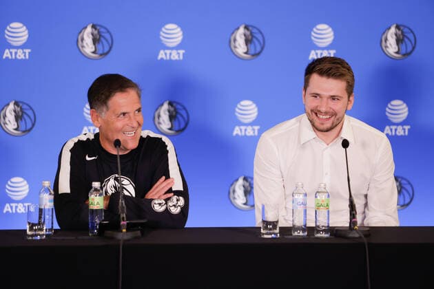 August 10, 2021, Ljubljana, Slovenia: Mavericks owner Marek Cuban and NBA, Basketball Herren, USA star Luka Doncic speak at a press conference, PK, Pressekonferenz after signing a 5-year extension contract..Slovenian NBA star Luka Doncic signed a five-year 207-million-dollar contract extension with the Dallas Mavericks on Tuesday after Mavericks owner Mark Cuban, head coach Jason Kidd, general manager Nico Harrison and advisor Dirk Nowitzki arrived in Slovenia to formalize the deal. Ljubljana Slovenia - ZUMAs197 0129046349st Copyright: xLukaxDakskoblerx