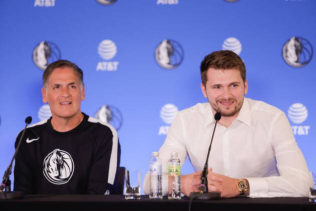 August 10, 2021, Ljubljana, Slovenia: Mavericks owner Marek Cuban and NBA, Basketball Herren, USA star Luka Doncic speak at a press conference, PK, Pressekonferenz after signing a 5-year extension contract..Slovenian NBA star Luka Doncic signed a five-year 207-million-dollar contract extension with the Dallas Mavericks on Tuesday after Mavericks owner Mark Cuban, head coach Jason Kidd, general manager Nico Harrison and advisor Dirk Nowitzki arrived in Slovenia to formalize the deal. Ljubljana Slovenia - ZUMAs197 0129046382st Copyright: xLukaxDakskoblerx