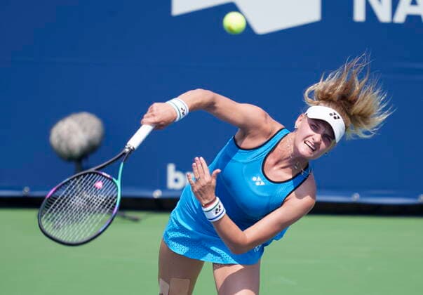 August 10, 2021, Montreal, PQ, Canada: Dayana Yastremska of the Ukraine serves to Sloane Stephens of the United States during first round of play at the National Bank Open tennis tournament Tuesday August 10, 2021 in Montreal. Dayana Yastremska  - ZUMAc35_ 20210810_zaf_c35_015 Copyright: xPaulxChiassonx