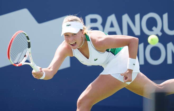 August 10, 2021, Montreal, PQ, Canada: Anett Kontaveit of Estonia returns to Jessica Pegula of the United States during first round of play at the National Bank Open tennis tournament Tuesday August 10, 2021 in Montreal. Anett Kontaveit  - ZUMAc35_ 20210810_zaf_c35_018 Copyright: xPaulxChiassonx