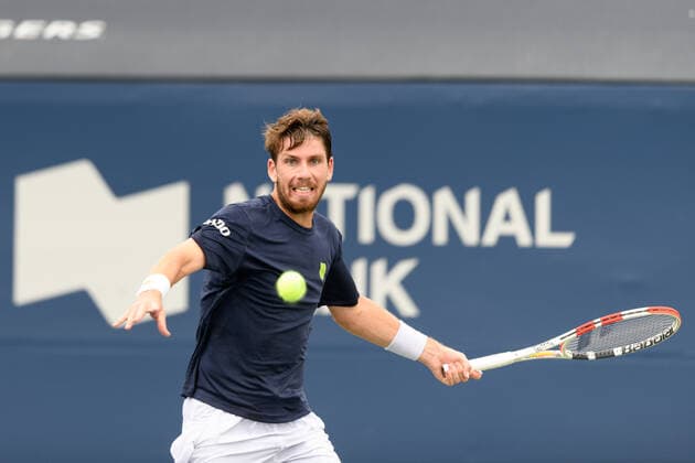 TORONTO, ON - AUGUST 10: Cameron Norrie (GBR) returns the ball during his National Bank Open tennis tournament first round game on August 10, 2021, at Aviva Centre in Toronto, ON, Canada. (Photo by Julian Avram Icon Sportswire) TENNIS: AUG 10 National Bank Open Icon2108100346