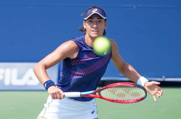 August 10, 2021, Montreal, PQ, Canada: Caroline Garcia of France returns to Anastasia Pavlyuchenkova of Russia during first round of play at the National Bank Open tennis tournament Tuesday August 10, 2021 in Montreal. Caroline Garcia  - ZUMAc35_ 20210810_zaf_c35_053 Copyright: xPaulxChiassonx