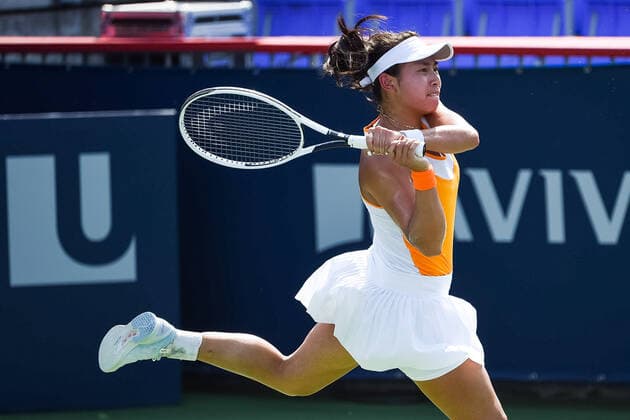 MONTREAL, QC - AUGUST 10: Look on Carol Zaho (CAN) during the first round WTA, Tennis Damen National Bank Open match on August 10, 2021 at IGA Stadium in Montreal, QC (Photo by David Kirouac Icon Sportswire) TENNIS: AUG 10 National Bank Open Icon210810079