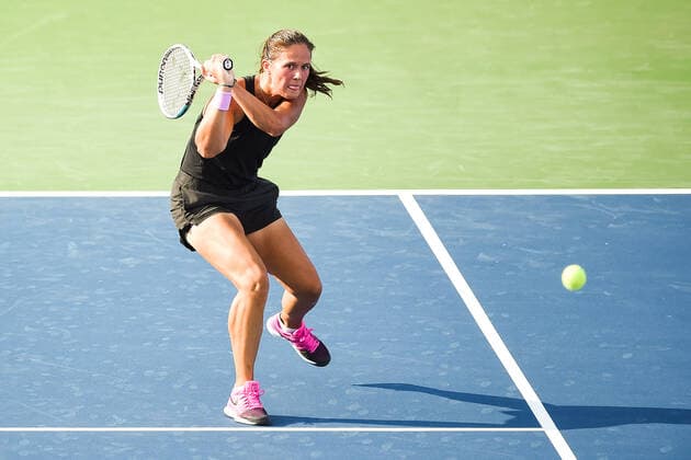 MONTREAL, QC - AUGUST 10: Daria Kasatkina (RUS) returns the ball during the first round WTA, Tennis Damen National Bank Open match on August 10, 2021 at IGA Stadium in Montreal, QC (Photo by David Kirouac Icon Sportswire) TENNIS: AUG 10 National Bank Open Icon210810099