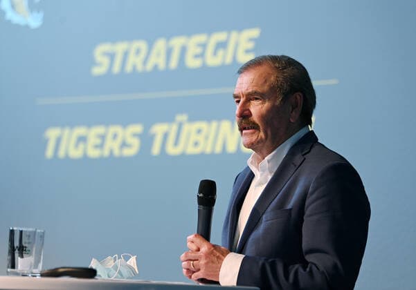 Basketball 2 Bundesliga 2021 2022 10 08 2021 Press conference, presentation of the strategy of the Tigers Tuebingen Chairman of the Board of Tuebingen Basketball AG Michael Bamberg