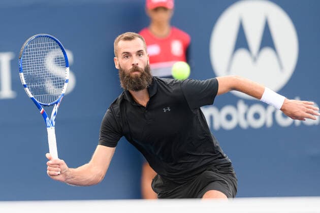 TORONTO, ON - AUGUST 10: Benoit Paire (FRA) returns the ball during his National Bank Open tennis tournament first round game on August 10, 2021, at Aviva Centre in Toronto, ON, Canada. (Photo by Julian Avram Icon Sportswire) TENNIS: AUG 10 National Bank Open Icon2108102236