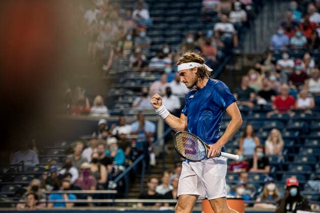 August 10, 2021, Toronto, on, Canada: GreeceÃ¢â‚¬â ¢s Stefanos Tsitsipas reacts during National Bank Open men s tennis action against FranceÃ¢â‚¬â ¢s Ugo Humbert, in Toronto, Tuesday, Aug. 10, 2021. Canada News - August 10, 2021  - ZUMAc35_ 20210810_zaf_c35_167 Copyright: xChristopherxKatsarovx
