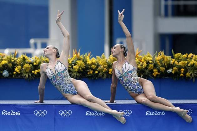 Mandatory Credit: Photo by Marcos De Paula Agif Shutterstock (5830203k) Russia s gold medalists Natalia Ishchenko and Svetlana Romashina compete during the synchronized swimming, Synchronschwimmen duet free routine final in the Maria Lenk Aquatic Center at the 2016 Summer Olympics in Rio de Janeiro, Brazil, Tuesday, Aug. 16, 2016. Rio 2016 Olympic Games, Olympische Spiele, Olympia, OS Synchronised Swimming, Maria Lenk Aquatics Centre, Brazil - 16Aug 2016 Rio 2016 Olympic Games, Synchronised Swimming, Maria Lenk Aquatics Centre, Brazil - 16Aug 2016  Copyright: xMarcosxDexPaula Agif Shutterstockx 5830203k