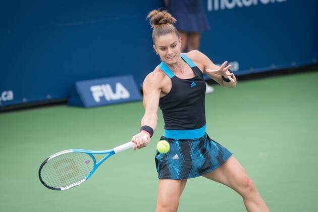 MONTREAL, QC - AUGUST 11: Maria Sakkari from Greece competes during the second round WTA, Tennis Damen National Bank Open match on August 11, 2021 at IGA Stadium in Montreal, QC (Photo by Vincent Ethier Icon Sportswire) TENNIS: AUG 11 National Bank Open Icon2108110300