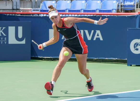 August 11, 2021, Montreal, PQ, Canada: Veronica Kudermetova, of Russia, returns to Maria Sakkari, of Greece, during second round National Bank Open women s tennis tournament action, in Montreal, Wednesday, Aug. 11, 2021. Veronica Kudermetova  - ZUMAc35_ 20210811_zaf_c35_005 Copyright: xPaulxChiassonx