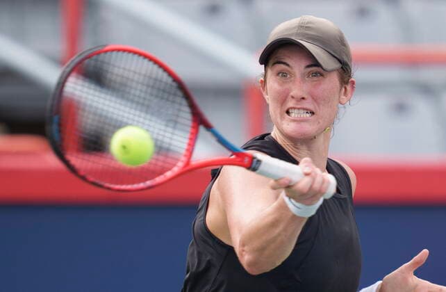 August 11, 2021, Montreal, PQ, Canada: Canada s Rebecca Marino returns to Paula Badosa, of Spain, during second round National Bank Open women s tennis tournament action, in Montreal, Wednesday, Aug. 11, 2021. Rebecca Marino  - ZUMAc35_ 20210811_zaf_c35_006 Copyright: xPaulxChiassonx