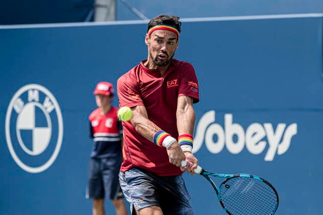 August 11, 2021, Toronto, on, Canada: ItalyÃ¢â‚¬â ¢s Fabio Fognini returns the ball to RussiaÃ¢â‚¬â ¢s Andrey Rublev during MenÃ¢â‚¬â ¢s National Bank Open tennis action in Toronto, Wednesday, Aug. 11, 2021. Canada News - August 11, 2021  - ZUMAc35_ 20210811_zaf_c35_094 Copyright: xChristopherxKatsarovx