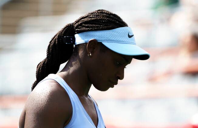 August 11, 2021, Montreal, PQ, Canada: Sloane Stephens, of the Unites States, pauses during second round National Bank Open women s tennis tournament action against Aryna Sabalemka, of Belarus, in Montreal, Wednesday, Aug. 11, 2021. Sloane Stephens  - ZUMAc35_ 20210811_zaf_c35_101 Copyright: xPaulxChiassonx