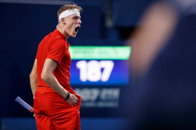 August 11, 2021, Toronto, on, Canada: Denis Shapovalov, of Canada, reacts after winning a point to Frances Tiafoe, the United States, during National Bank Open men s tennis action, in Toronto, Wednesday, Aug. 11, 2021. Canada News - August 11, 2021 - ZUMAc35_ 20210811_zaf_c35_252 Copyright: xColexBurstonx