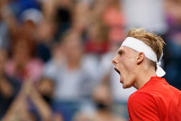 August 11, 2021, Toronto, on, Canada: Denis Shapovalov, of Canada, reacts after winning a point to Frances Tiafoe, the United States, during National Bank Open men s tennis action, in Toronto, Wednesday, Aug. 11, 2021. Canada News - August 11, 2021 - ZUMAc35_ 20210811_zaf_c35_262 Copyright: xColexBurstonx