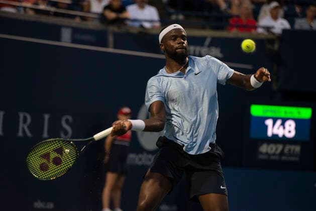 August 11, 2021, Toronto, Ontario, Canada: Frances Tiafoe pictured in his second round match of the National Bank Open against Denis Shapovalov. Toronto Canada - ZUMAc232 20210811_zip_c232_012 Copyright: xGilesxCampbellx