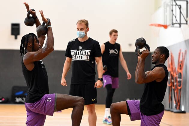 BG Göttingen training kickoff 11 08 2021, Basketball Bundesliga easyCredit BBL, 2021 2022 season, BG Göttingen James Dickey l and Kamar Baldwin Göttingen Lower Saxony Germany.