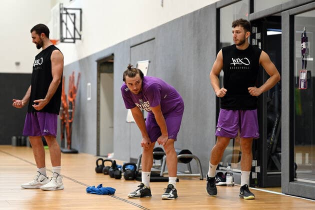 BG Göttingen training kick-off 11 08 2021, Basketball Bundesliga easyCredit BBL, 2021 2022 season, BG Göttingen Harper Kamp, Jake Toolson and Haris Hujic Göttingen Lower Saxony Germany