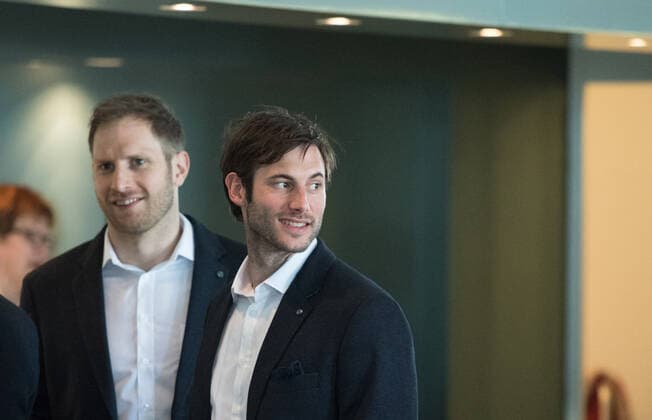 Uwe GENSHEIMER and Steffen WEINHOLD resign from the national team, archive photo Steffen WEINHOLD and Uwe GENSHEIMER vl German national handball team visiting the Chancellor at the Federal Chancellery in Berlin, Germany on 08 04 2019 ÃÂ
