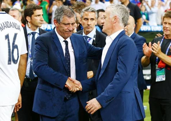Mandatory Credit: Photo by Kieran Mcmanus BPI Shutterstock (5754248fk) Portugal manager Fernando Santos shakes hands with counterpart Didier Deschamps of France after the UEFA EURO, EM, Europameisterschaft,Fussball 2016 Final match between Portugal and France played at the Stade de France, Paris, France on July 10th 2016 Football - UEFA European Championships 2016 Final Portugal v France Stade de France, Saint-Denis, France - 10 Jul 2016 EDITORIAL USE ONLY No use with unauthorised audio, video, data, fixture lists, club league logos or live services. Online in-match use limited to 75 images, no video emulation. No use in betting, games or single club league player publications. Football - UEFA European Championships 2016 Final Portugal v France Stade de France, Saint-Denis, France - 10 Jul 2016 EDITORIAL USE ONLY No use with unauthorised audio, video, data, fixture lists, club league logos or live services. Online in-match use limited to 75 images, no video emulation. No use in betting, games or single club league player publications. Copyright: xKieranxMcmanus BPI Shutterstockx 5754248fk